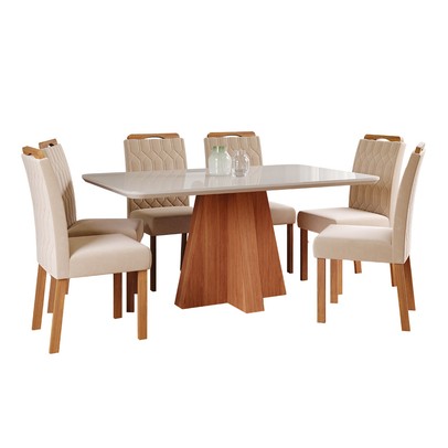 Mesa de Jantar 6 Lugares Maitê Paola com Vidro Cinamomo/Off White/Nude - Cimol