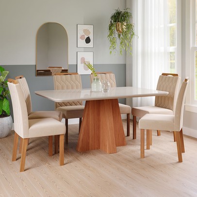 Mesa de Jantar 6 Lugares Maitê Paola com Vidro Cinamomo/Off White/Nude - Cimol