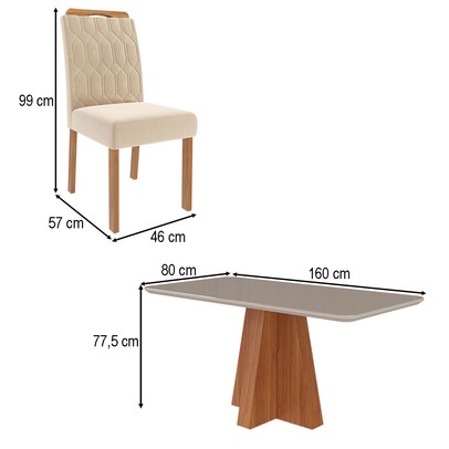 Mesa de Jantar 6 Lugares Maitê Paola com Vidro Cinamomo/Off White/Nude - Cimol