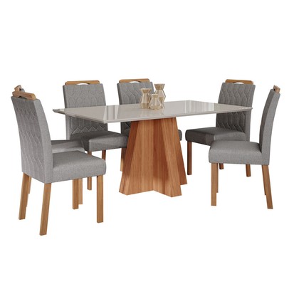 Mesa de Jantar 6 Lugares Patrícia Paola com Vidro Cinamomo/Off White/Grafite - Cimol