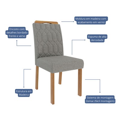 Mesa de Jantar 6 Lugares Patrícia Paola com Vidro Cinamomo/Off White/Grafite - Cimol