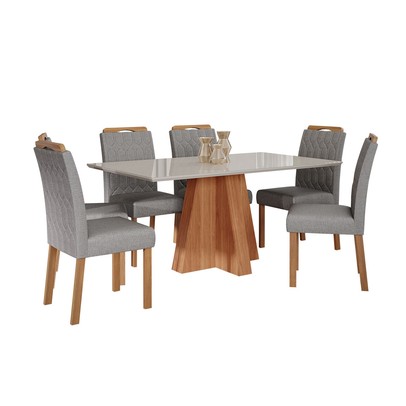 Mesa de Jantar 6 Lugares Patrícia Paola com Vidro Cinamomo/Off White/Grafite - Cimol