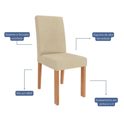 Mesa de Jantar 4 Lugares Sophia Maia com Vidro Cinamomo/Off White/Gengibre - Cimol