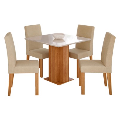 Mesa de Jantar 4 Lugares Sophia Maia com Vidro Cinamomo/Off White/Gengibre - Cimol