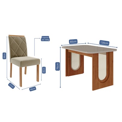Mesa de Jantar 4 Lugares Valentina Fernanda com Vidro Cinamomo/Off White - Cimol