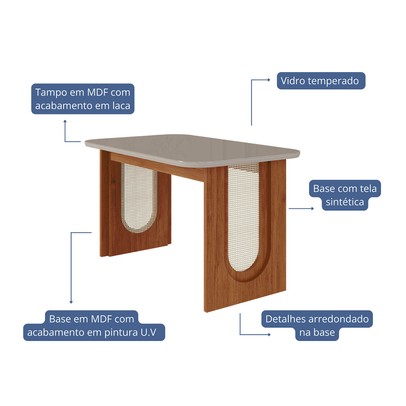 Mesa de Jantar 4 Lugares Valentina Fernanda com Vidro Cinamomo/Off White - Cimol