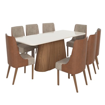 Mesa de Jantar 8 Lugares Olivía com Vidro Nature/Off White/Corano/Caramelo/Creme - Henn