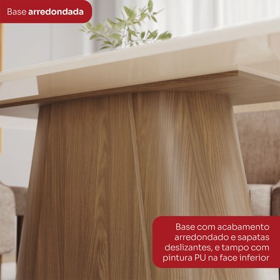 Mesa de Jantar 8 Lugares Olivía com Vidro Nature/Off White/Corano/Caramelo/Creme - Henn