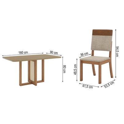 Mesa de Jantar 6 Lugares Natalí com Vidro Nature/Corano/Caramelo/Creme - Henn