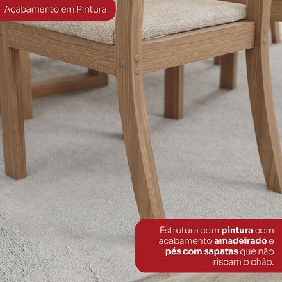 Mesa de Jantar 6 Lugares Natalí com Vidro Nature/Corano/Caramelo/Creme - Henn