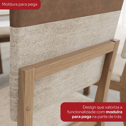 Mesa de Jantar 6 Lugares Natalí com Vidro Nature/Corano/Caramelo/Creme - Henn