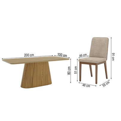Mesa de Jantar 8 Lugares Olívia 200cm com Vidro Nature/Corano/Caramelo/Creme - Henn
