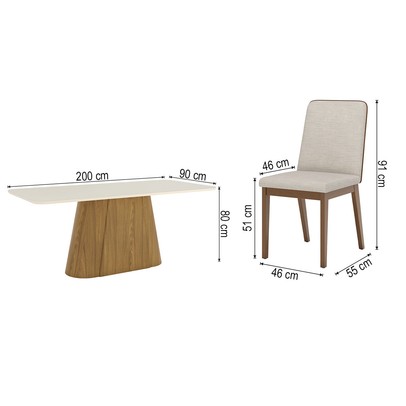 Mesa de Jantar 8 Lugares Olívia com Vidro Nature/Off White/Creme - Henn