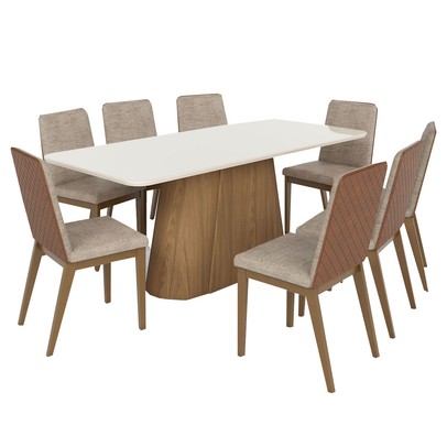 Mesa de Jantar 8 Lugares Olívia com Vidro Nature/Off White/Creme - Henn