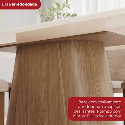 Mesa de Jantar 8 Lugares Olívia com Vidro Nature/Off White/Creme - Henn