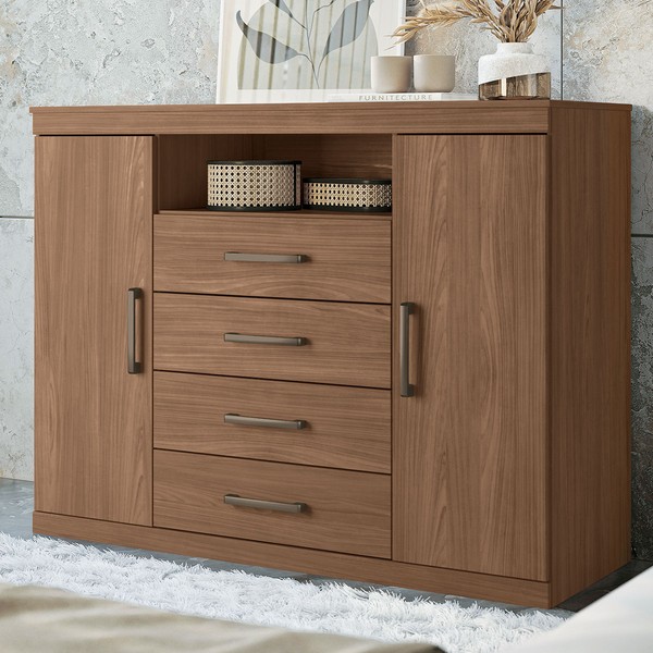 Cômoda Lincon 2 Portas 4 Gavetas Jatoba - Pnr Móveis