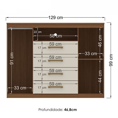 Cômoda Lincon 2 Portas 4 Gavetas Jatoba/Areia - Pnr Móveis