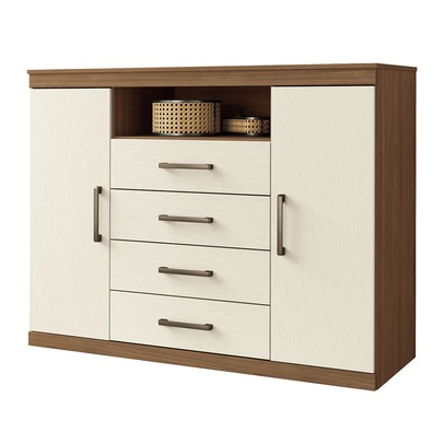 Cômoda Lincon 2 Portas 4 Gavetas Jatoba/Areia - Pnr Móveis