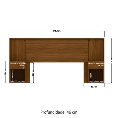 Cabeceira Casal Tennesse 2 Gavetas Ripado com Led Jatoba - Pnr Móveis