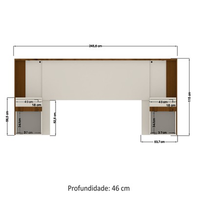 Cabeceira Casal Tennesse 2 Gavetas Ripado com Led Jatoba/Areia - Pnr Móveis