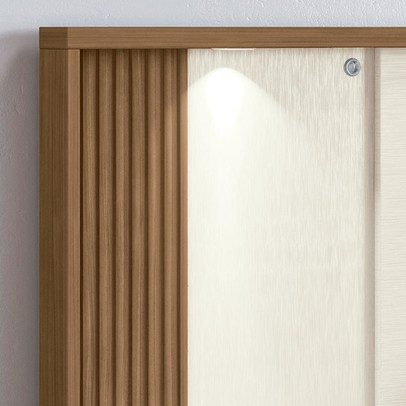 Cabeceira Casal Tennesse 2 Gavetas Ripado com Led Jatoba/Areia - Pnr Móveis