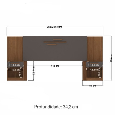 Cabeceira Casal Atlanta 2 Gavetas Jatoba/Grafite - Pnr Móveis