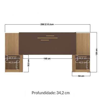 Cabeceira Casal Atlanta 2 Gavetas Wood/Terracota - Pnr Móveis