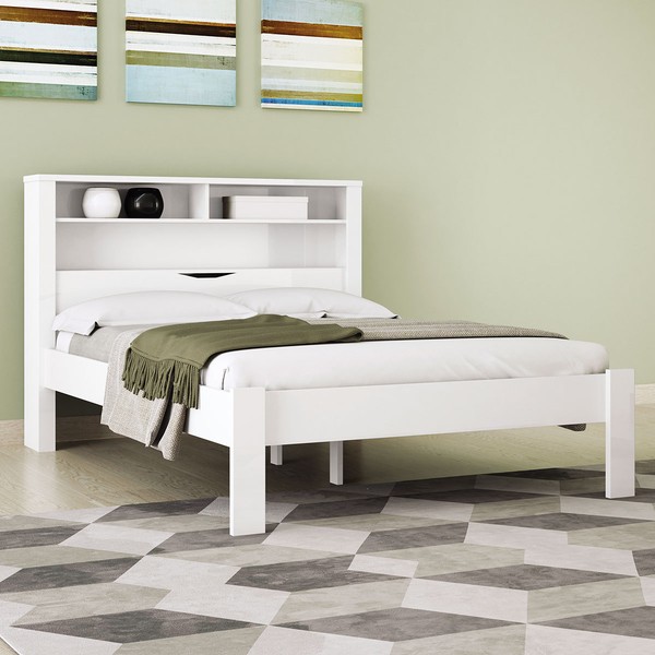 Cama Casal Omaha 1 Porta com Baú Branco - Pnr Móveis