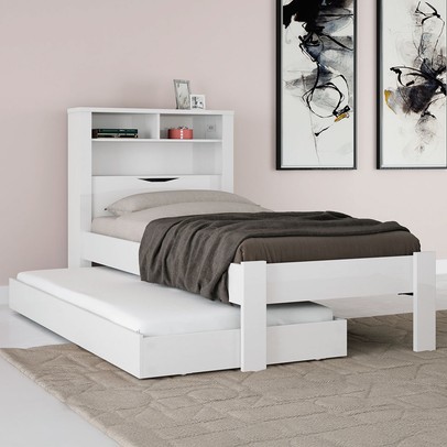 Cama Solteiro Bicama Omaha 1 Porta com Baú Branco - Pnr Móveis