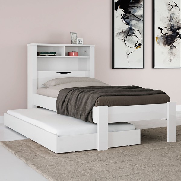 Cama Solteiro Bicama Omaha 1 Porta com Baú Branco - Pnr Móveis