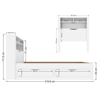 Cama Solteiro Omaha 1 Porta 2 Gavetas com Tomada Branco - Pnr Móveis