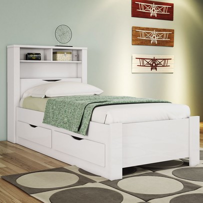 Cama Solteiro Omaha 1 Porta 2 Gavetas com Tomada Branco - Pnr Móveis