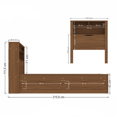 Cama Solteiro Omaha 1 Porta 2 Gavetas com Tomada Jatoba - Pnr Móveis