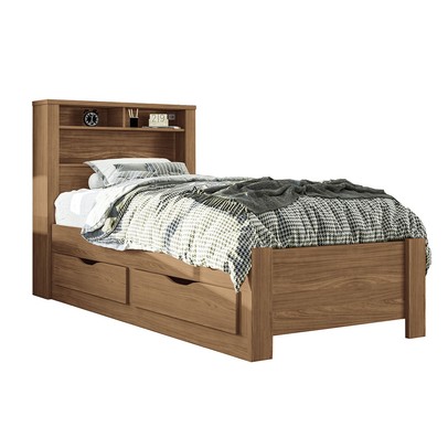Cama Solteiro Omaha 1 Porta 2 Gavetas com Tomada Jatoba - Pnr Móveis