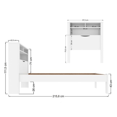 Cama Solteiro Omaha 1 Porta com Baú e Tomada Branco - Pnr Móveis