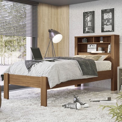 Cama Solteiro Omaha 1 Porta com Baú e Tomada Jatoba - Pnr Móveis