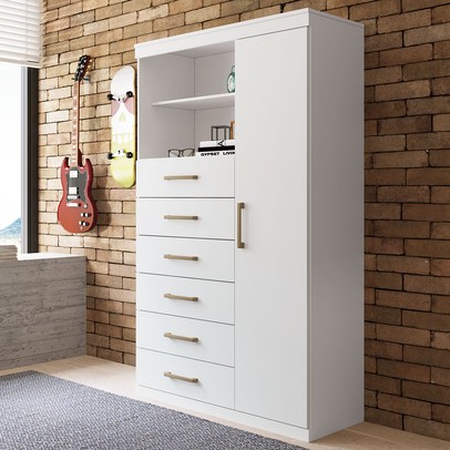 Cômoda Califórnia 1 Porta 6 Gavetas Branco - Pnr Móveis