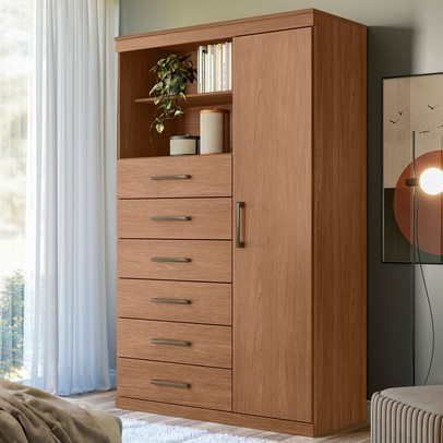 Cômoda Califórnia 1 Porta 6 Gavetas Jatoba - Pnr Móveis