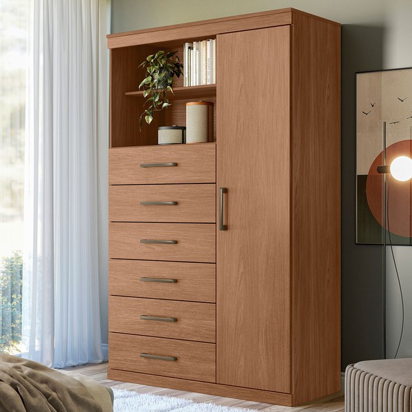 Cômoda Califórnia 1 Porta 6 Gavetas Jatoba - Pnr Móveis