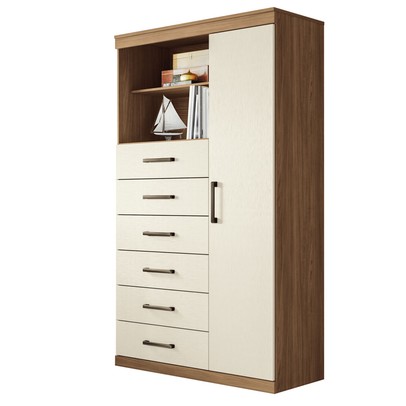 Cômoda Califórnia 1 Porta 6 Gavetas Jatoba/Areia - Pnr Móveis