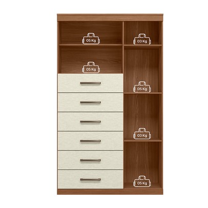 Cômoda Califórnia 1 Porta 6 Gavetas Jatoba/Areia - Pnr Móveis