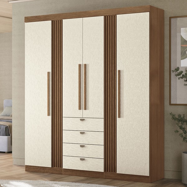 Guarda-Roupa Casal Hudson 4 Portas 4 Gavetas Ripado Jatoba/Areia - Pnr Móveis
