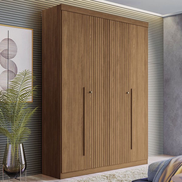 Guarda-Roupa Casal Loanda 4 Portas 2 Gavetas Ripado Flex Jatoba - Pnr Móveis