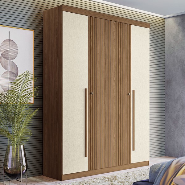 Guarda-Roupa Casal Loanda 4 Portas 2 Gavetas Ripado Flex Jatoba/Areia - Pnr Móveis