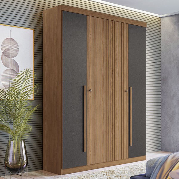 Guarda-Roupa Casal Loanda 4 Portas 2 Gavetas Ripado Flex Jatoba/Grafite - Pnr Móveis