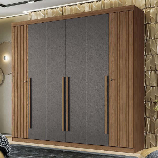 Guarda-Roupa Casal Loanda 6 Portas 4 Gavetas Ripado Jatoba/Grafite - Pnr Móveis