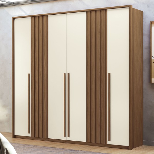 Guarda-Roupa Casal Mabel 6 Portas 4 Gavetas Ripado Jatoba/Areia - Pnr Móveis