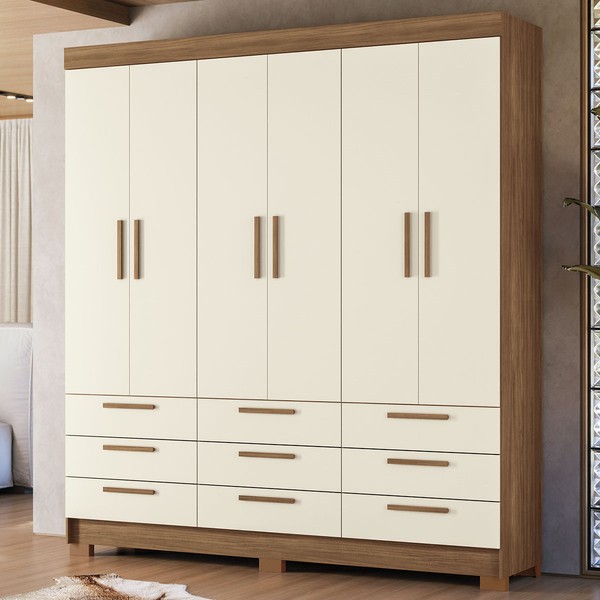 Guarda-Roupa Casal Marilena 6 Portas 9 Gavetas Jatoba/Areia - Pnr Móveis