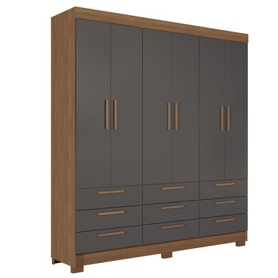 Guarda-Roupa Casal Marilena 6 Portas 9 Gavetas Jatoba/Grafite - Pnr Móveis