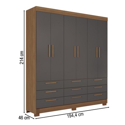 Guarda-Roupa Casal Marilena 6 Portas 9 Gavetas Jatoba/Grafite - Pnr Móveis